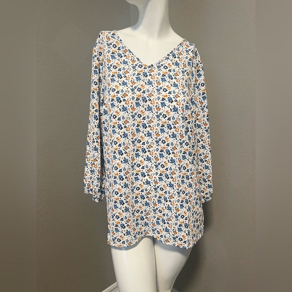 Mario SerraniI Italy Women”s White Multicolor Floral 3/4 Sleeves Blouse Size M
